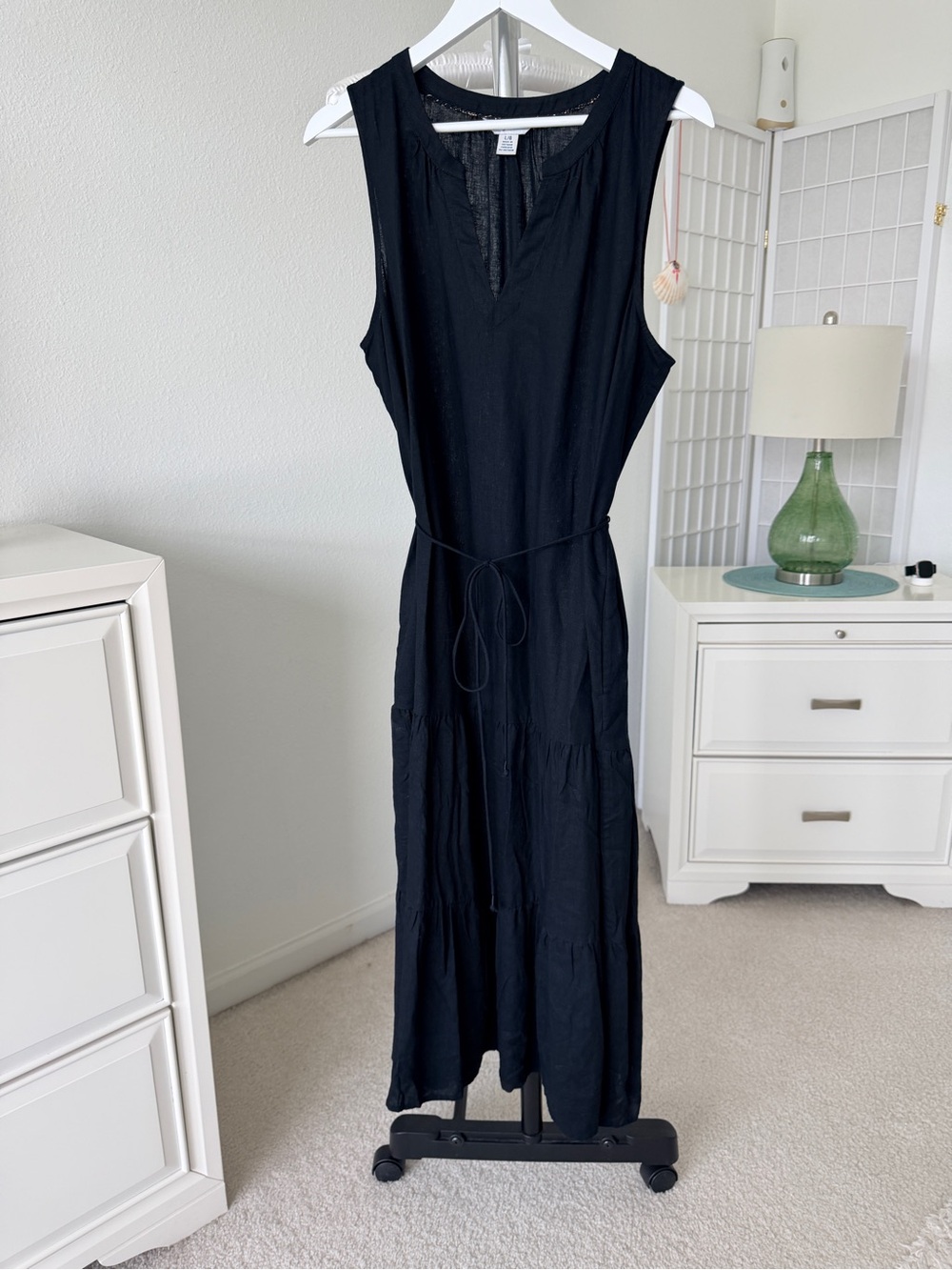 Tommy Bahama Black Sleeveless Maxi Dress with Waist Tie HAS POCKETS!!!